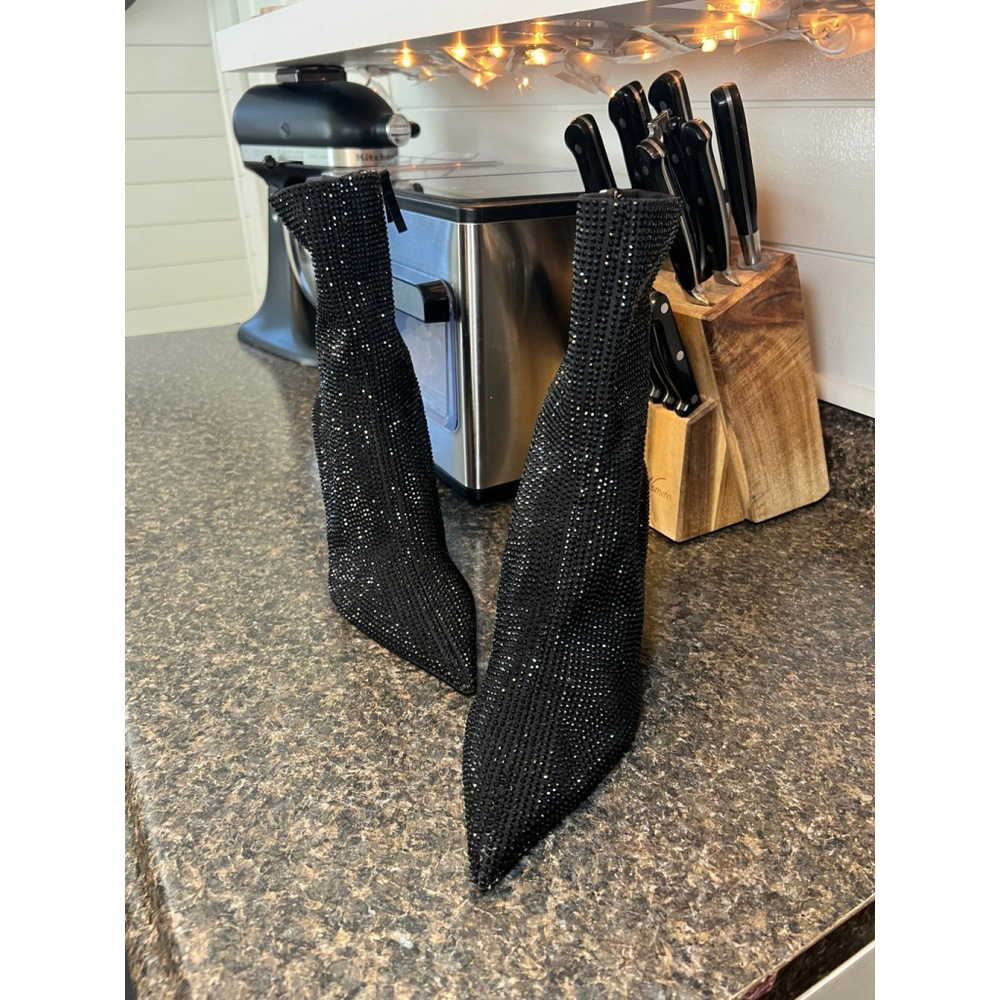 ZARA Black Rhinestone Kitten Heeled Boots - Picture 3 of 9